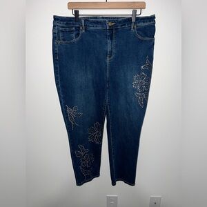 Chico's Dark Blue Embellished Girlfriend Slim Leg Ankle Jeans Size 3